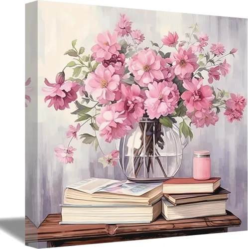 Vista 9 de QIXIANG Lienzo decorativo para pared, diseño de flores blancas, amarillas, azules, margaritas, ramo en un jarrón, impresiones para baño, cocina
