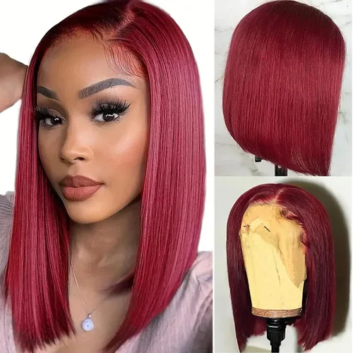 Vista 24 de Peluca Bob de 10 Pulgadas de Cabello Humano, Pelucas Frontales de Encaje HD 13x4 de Cabello Humano Pre-Desplumadas, Peluca Bob Corta, Pelucas