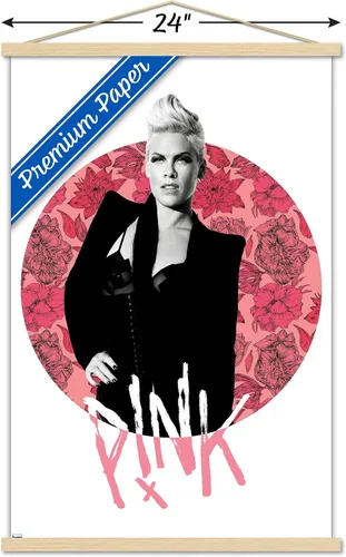 Vista 3 de Trends International P!nk - Póster de pared de flores, 22.37 x 34.00 pulgadas, paquete de impresión premium y colgador de madera de haya
