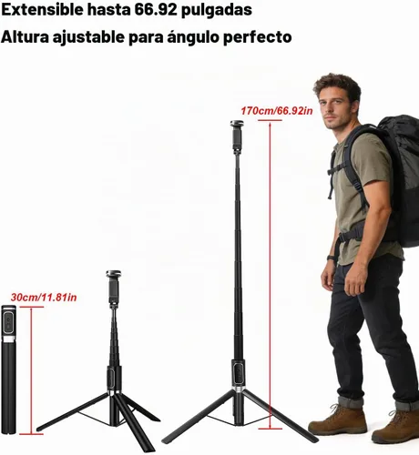 Vista 3 de CAMBOFOTO Trípode para selfie, soporte para teléfono de 67 pulgadas con control remoto Palo selfie 2 en 1 y trípode para teléfono para fotos