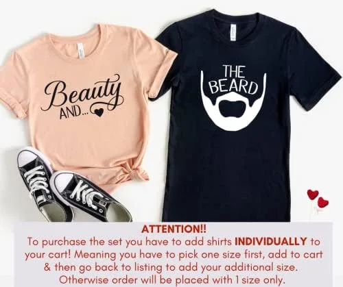 Vista 4 de Camisa de belleza y barba, Camisas para parejas para él y ella, Camisa de recién casados, Camisas de pareja comprometida, Camisas a juego