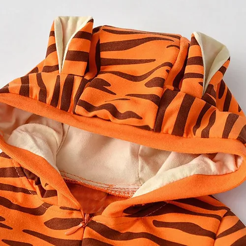 Vista 3 de Chaquetas de otoño e invierno para niños, disfraz de tigre naranja con capucha y cola para bebé, mono para niño