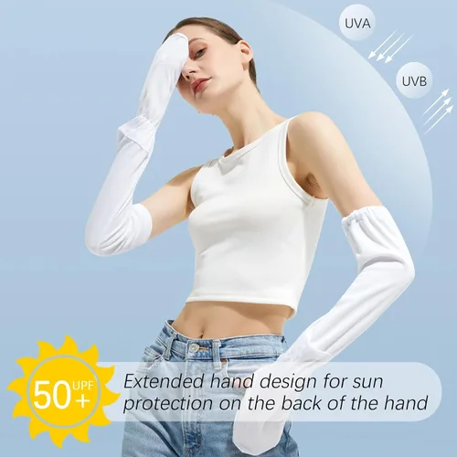 Vista 4 de RainFlowwer Driving Fingerless Sun Sleeves, Adjustable Arm Sleeve with Gloves, UV Protection Cooling Arm Cover for Gardening