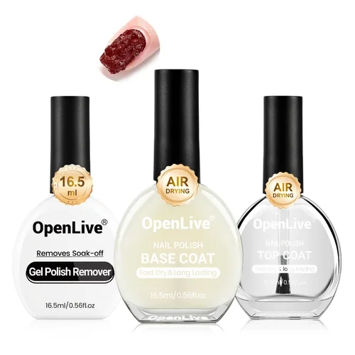 Vista 8 de OpenLive 2 esmaltes de uñas transparentes de capa superior brillante, esmalte de uñas regular de secado rápido, acabado de alto brillo, protección