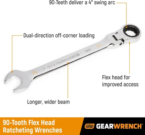 Vista 2 de GEARWRENCH Llave combinada de trinquete con cabeza flexible de 12 puntos, arco oscilante de 4 grados de 8 mm - 86708