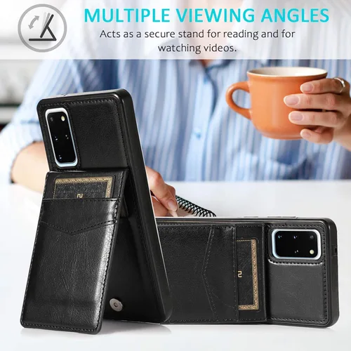 Vista 5 de Funda de teléfono para Samsung Galaxy S20 Plus Glaxay S20+ 5G con protector de pantalla de vidrio templado, soporte para tarjeta de crédito, soporte