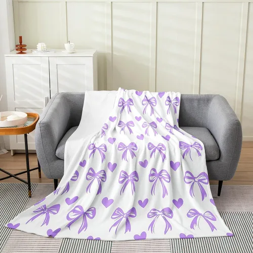 Vista 11 de Erosebridal Manta de franela con nudo de lazo para niñas, 40 x 50 pulgadas, diseño de rayas de diamante, para sofá cama y cama de vellón para niños