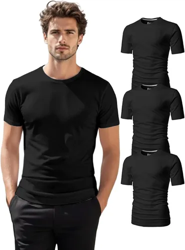 Vista 44 de H2H Camisetas para hombre - Pack de varias unidades, diseño simple, manga corta, ajuste delgado, mezcla de algodón (cuello en V/cuello redondo)