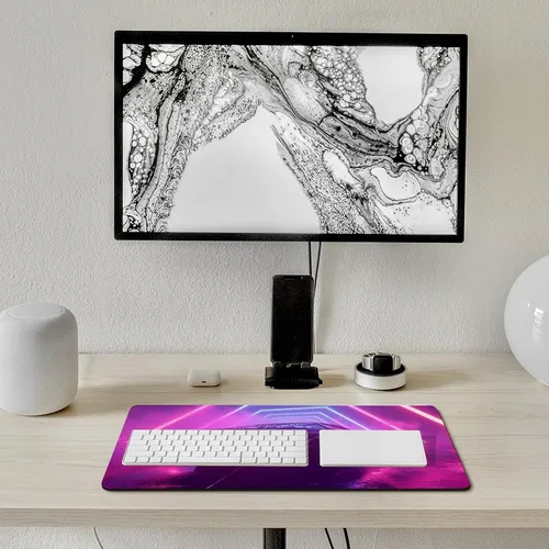 Vista 7 de Alfombrilla grande para mouse Cyber Synthwave para autos, líneas de neón, tapete de escritorio Vaporwave, accesorios para computadora