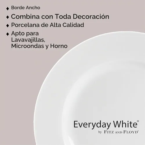Vista 5 de Everyday White Juego de 4 platos de ensalada con borde clásico, 8.25 pulgadas