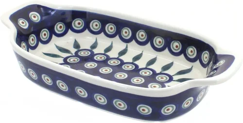 Vista 2 de Blue Rose Polish Pottery - Plato rectangular de prado campestre blanquecino, 10 x 5.25 pulgadas, hermoso plato para pan, ensalada o pasta