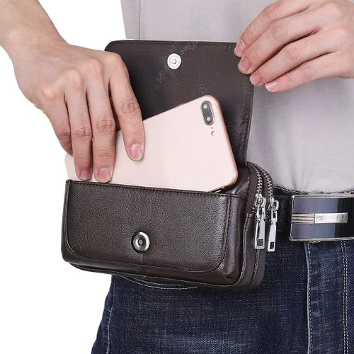 Vista 3 de Hebetag Bolso pequeño de cuero para cinturón de teléfono monedero para hombre funda de bucle paquete de cintura mensajero de viaje bolsa cruzada
