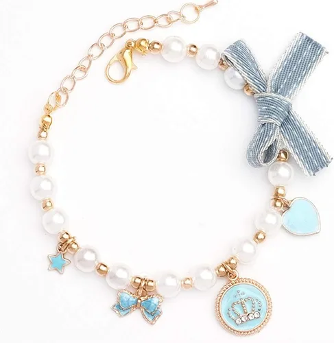 Vista 6 de Collar de moda para mascotas, accesorios de collar de corona de perlas de gato, adornos para peluche - collar de joyería