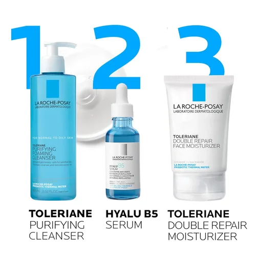 Vista 9 de La Roche Posay Toleriane Limpiador Purificador + Toleriane Double Repaire Hidratante + Suero Hyalu B5