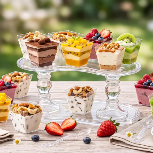 Vista 7 de HOMIP 60Pack 4oz Plastic Dessert Cups with Spoons (No lids), Parfait Cups Mini vasos cuadrados de plástico transparente para yogur, parfaits, pudín