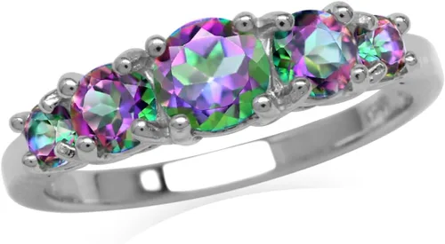 Vista 13 de Silvershake Anillo de plata de ley 925 chapada en oro blanco o amarillo con piedra natal de 5 piedras para mujer Azul zafiro creado