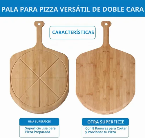 Vista 3 de Fiery Chef - Pala de pizza de bambú de 12 pulgadas con 8 ranuras para rebanadas, 17.3 x 12.2 pulgadas