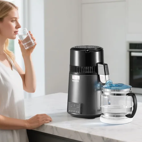 Vista 8 de VEVOR Destilador de Agua de 1750W, Fabricante de Agua Destilada de 0.4 Gal/H con Garrafa de Vidrio, Máquina Destiladora de Encimera de 4L/1.1 Gal
