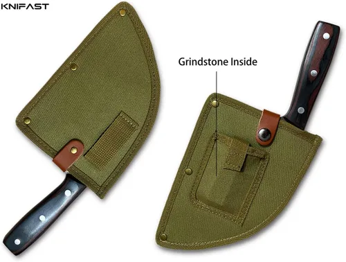 Vista 4 de Cuchillo de chef serbio forjado hecho a mano - Carnicero de cocina de espiga completa con amoladora de piedra