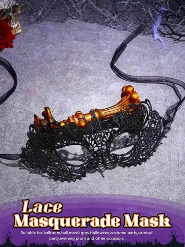 Vista 3 de HEREAD Máscara de encaje negra para disfraz de Halloween, máscara de ojos para mujer