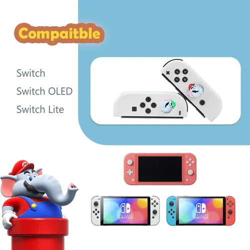 Vista 2 de 4 empuñaduras para el pulgar para Nintendo SwitchOLEDLite Joycon Controller, Mes Merry para Super Mario Bros Wonder Joy Con Joystick Tapas