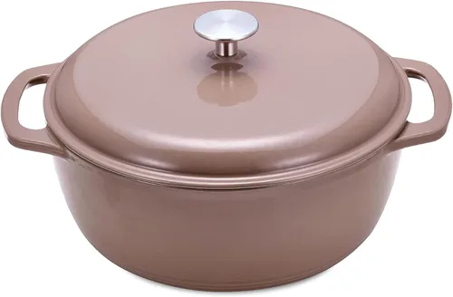 Vista 12 de Amazon Basics Olla de horno holandés de hierro fundido con tapa, esmaltada, asas dobles, redonda, resistente, pequeña, 4.3 cuartos de galón, verde