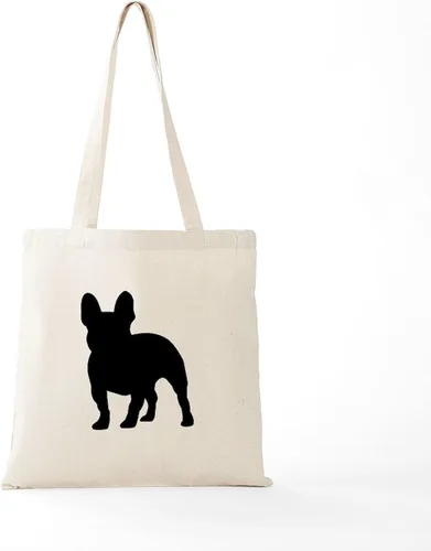 Vista 5 de CafePress Bolso de compras de lona beige natural reutilizable de la silueta del bulldog francés