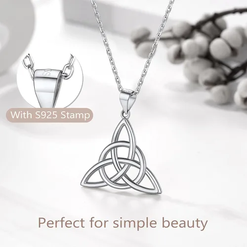 Vista 4 de PROSILVER - Collar celta para mujer, regalo irlandés, plata de ley 925 con nudo de amor, collar de buena suerte, 45,7 a 20.0in, ajustable, viene