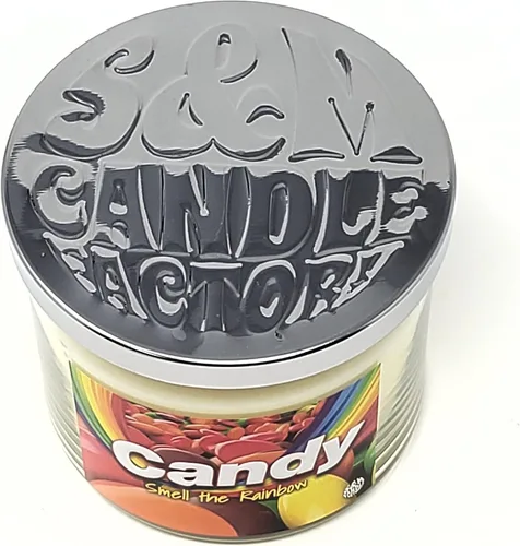 Vista 2 de Vela perfumada de caramelo con 3 mechas ~ Fragancia de caramelo Skittles ~ Smell the Rainbow!!! (Grande 3 mechas)