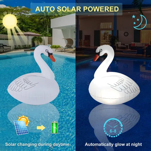 Vista 3 de Goallim Luces solares flotantes para piscina, paquete de 2 unidades, luces inflables impermeables de cisne, luces LED que brillan en la oscuridad