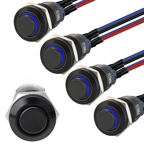 Vista 11 de STARELO 5 piezas 16 mm interruptor de botón de presión LED momentáneo, carcasa plateada, interruptor de botón de presión impermeable IP65, 1NO 1NC