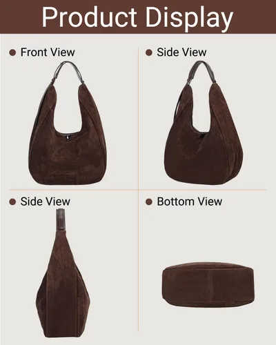 Vista 4 de Herald Bolso de hombro holgado de ante para mujer, bolso cruzado Crescent con correa ajustable