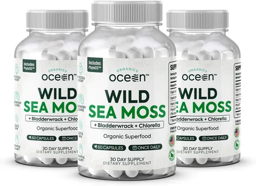 Vista 8 de Cápsulas de musgo marino salvaje orgánico de Organics Ocean - Musgo marino irlandés 100% orgánico con clorella orgánica, fucus y vitamina D