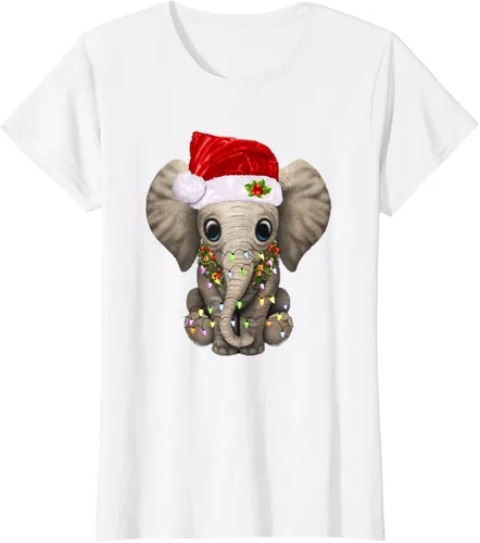 Vista 18 de Lindo elefante de Navidad luz divertido elefante amante de Navidad regalo camiseta Negro