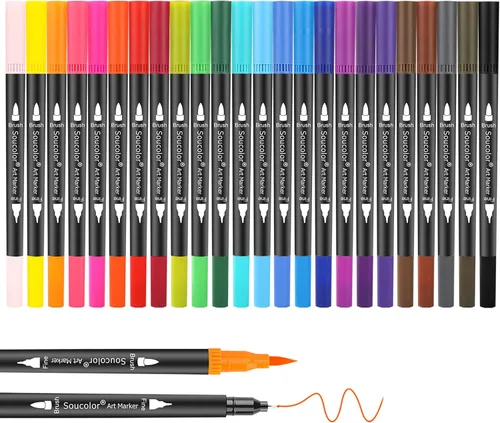 Vista 9 de Soucolor Suministros de arte para adultos, 72 colores de doble punta de pincel de punta fina, kit de arte de dibujo con estuche de arte