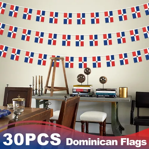 Vista 6 de Bandera de cuerda de la República Dominicana, pequeña mini bandera de la República Dominicana, bandera de escarapela, decoración nacional del país