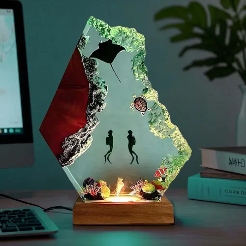 Vista 9 de Lámpara hecha a mano de la resina del océano 3D, luz de la noche de la resina accionada por USB para la decoración
