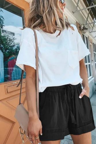 Vista 5 de Acelitt - Pantalones cortos para mujer con bolsillos cordón cintura elástica talla S-3XL