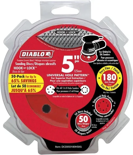 Vista 2 de Diablo Hook and Lock - Discos de lijado ROS para superficie sólida, madera, metal y plásticos, 5 pulgadas, grano 180, fino, mezcla de cerámica