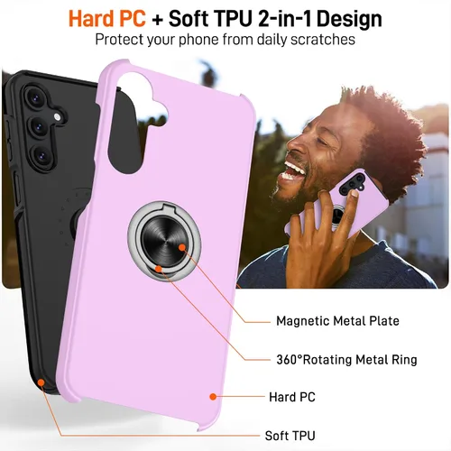 Vista 103 de Gritup - Funda para Galaxy A05S con protector de pantalla HD×2, funda protectora para teléfono a prueba de golpes con soporte magnético de anillo