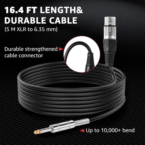 Vista 4 de Micrófono con cable para canto, micrófono vocal dinámico profesional de karaoke de mano, micrófono de estudio cardioide, 16.4 pies XLR y 6.35 MM