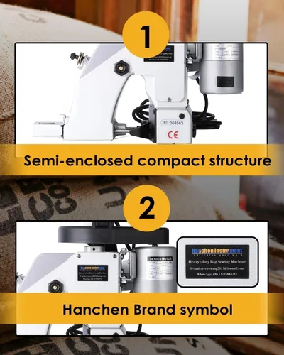 Vista 5 de Hanchen Máquina de coser de bolsas de servicio pesado con hilo de coser de 6 rollos