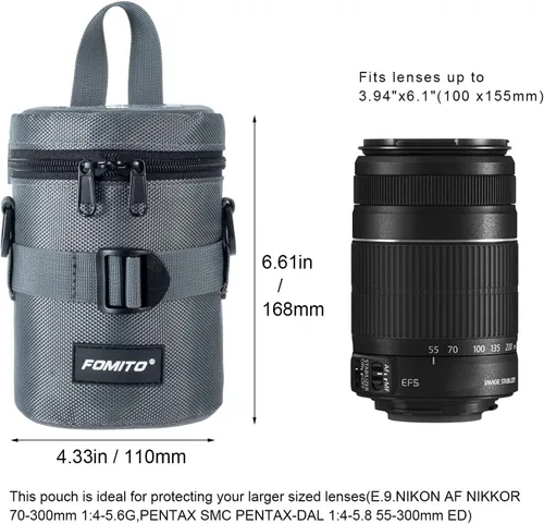 Vista 4 de FOMITO Funda protectora resistente al agua para lente de cámara, tamaño M, con bolsillo de malla, compatible con Canon EF-S de 0.669-2.165 in, Nikon