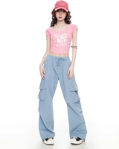 Vista 2 de Pantalones góticos para mujer, pantalones holgados Y2K, pantalones cargo con múltiples bolsillos, pantalones vintage casuales Harajuku