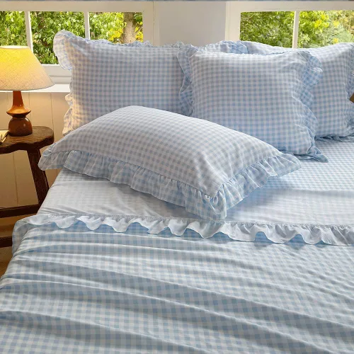 Vista 5 de NSNLGSGC Juego de 2 fundas de almohada de microfibra prelavada con volantes de color azul claro de 20 x 20 pulgadas, para cama/sofá