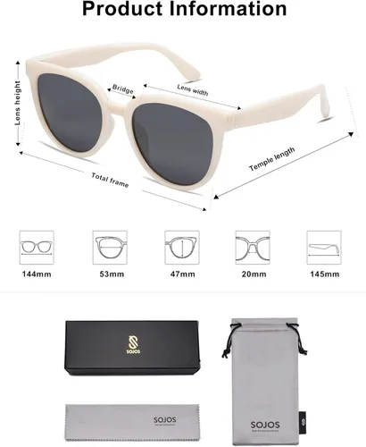 Vista 5 de SOJOS Gafas de sol de moda con lentes polarizadas estilo ojo de gato redondas para mujer, protección UV de moda SJ2175
