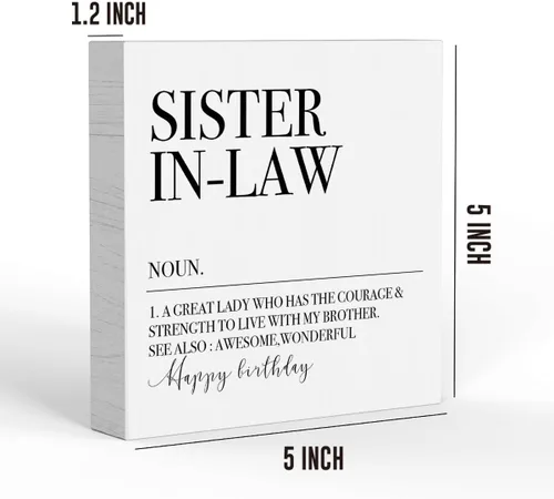 Vista 3 de Letrero decorativo de madera con texto en inglés "Sister in Law Definition" para cuñada, regalos de cumpleaños, decoración rústica de escritorio