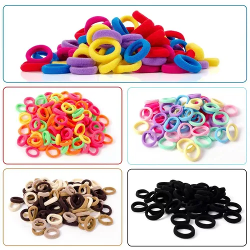 Vista 4 de 500 ligas para el cabello de bebé y niña, bandas elásticas para el cabello para niñas, 23 colores de algodón de caramelo, accesorios para el cabello