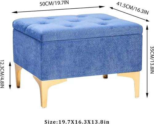 Vista 3 de Homebeez Mesa de centro otomana rectangular contemporánea de 19.7 pulgadas con patas de metal dorado, color azul