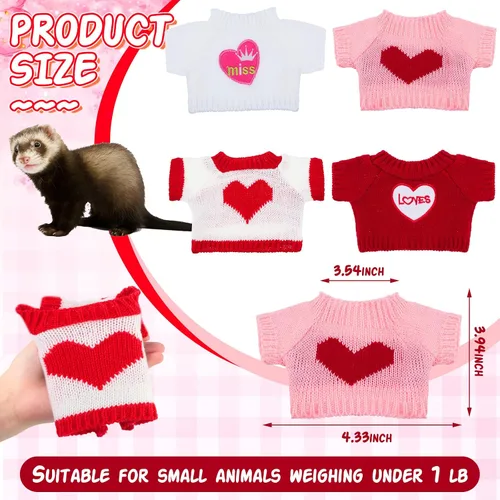 Vista 2 de Mixweer 4 piezas de ropa de hurón de San Valentín, suéter de hámster, ropa de conejillo de indias con corazón rojo, disfraz de conejo, sudadera